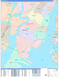 Jersey City Wall Map Color Cast Style 2024